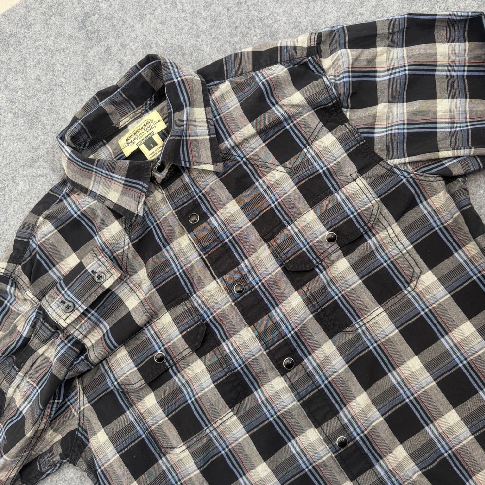 AMERICAN RAG CIE Mens Small Black Gray Plaid Western Cotton Snap Front Shirt